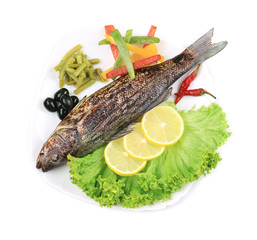 Grilled seabass on plate