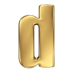 Letter d from gold solid alphabet. Lowercase