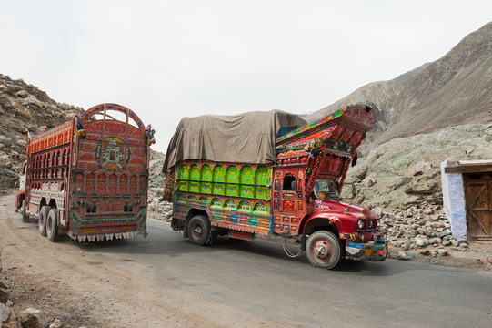 Decorative trucks on Karakoram highway, Northern Pakistan