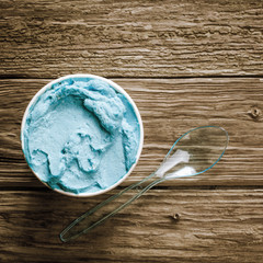 Tub of gourmet blue Italian ice cream