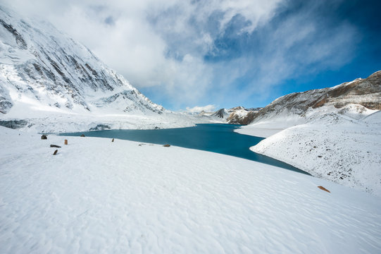 Tilicho lake ( 4,919 m ) in the Annapurna range of the Himalayas