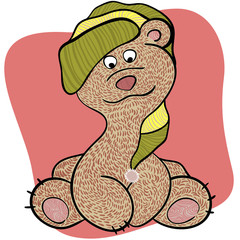 teddy bear in knitted cap