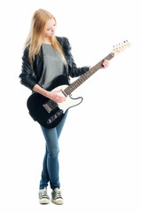Blondes Mädchen mit E-Gitarre