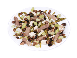 Meat salad with asparagus and celery.