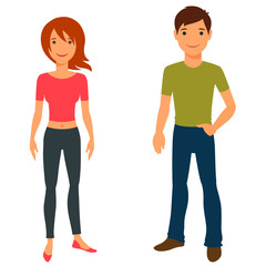 Fototapeta premium Cute stylish young boy and girl on white.