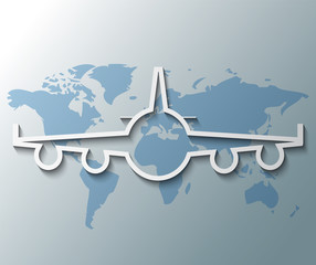 Illustration of plane with world background