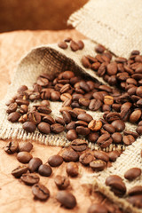 Coffee beans on table close-up