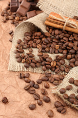 Coffee beans on table close-up