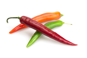 Red orange and green chili peppers