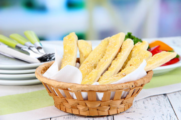 Bread sticks  in wicker basket