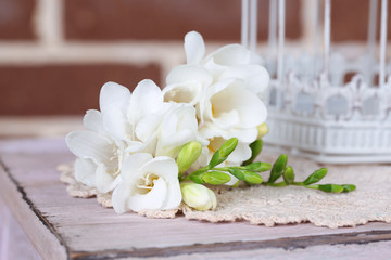 Beautiful still life with freesia flowers