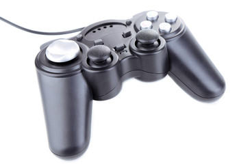 Black game controller isolated on white