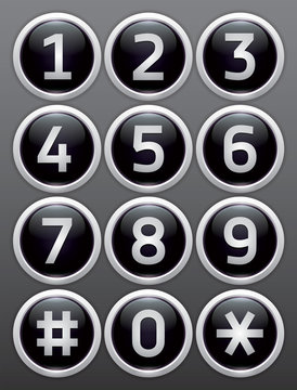 Black reflection glossy buttons with numbers, vector buttons set