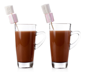 Hot chocolate with marshmallows, isolated on white