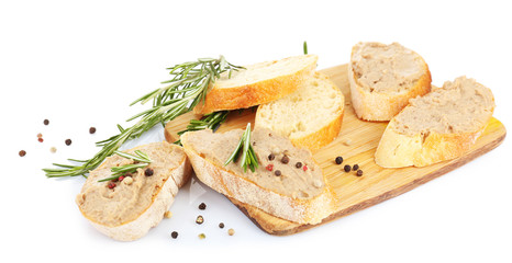 Fresh pate with bread isolated on white