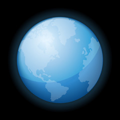 Globe Icon of the World on Black Background. Vector