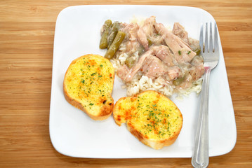 Chicken and Rice Dinner with Garlic Bread