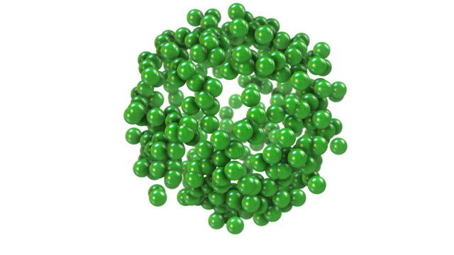 Green molecular structure dividing into atoms