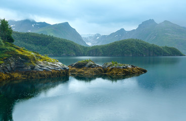 Fototapeta na wymiar Lake (fjord) and Svartisen Glacier (Norway)