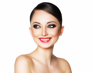 Portrait of a beautiful woman with a glamorous retro makeup