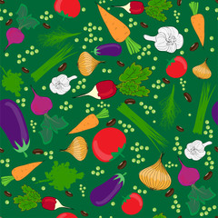 vegetables group on light green seamless pattern