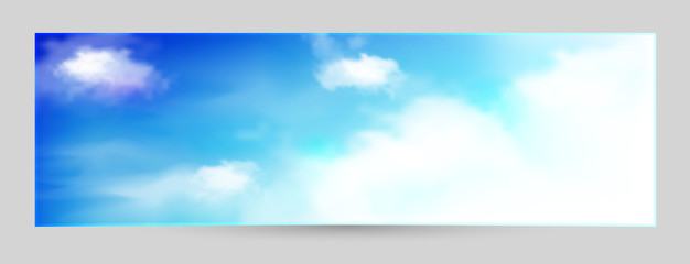 Blue sky with clouds, vector background, horizontal banner