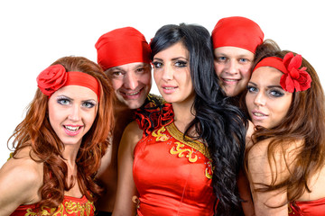 dancer team wearing in traditional flamenco dresses