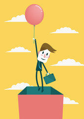 Businessman, think out side the box Concept.