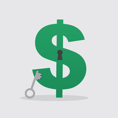 Dollar sign with keyhole and key