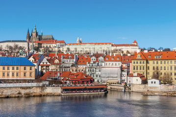 Naklejka na ściany i meble Old town and Prague castle with river Vltava, Czech Republic