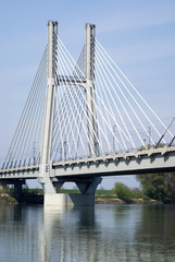 Fototapeta premium Cable-stayed bridge across river Po in Northern Italy