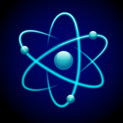 Atom symbol 3d blue - obrazy, fototapety, plakaty