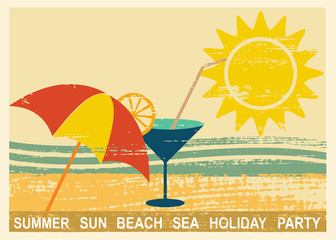 Vintage postcard with summer and sea related elements 2