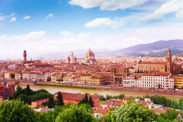 River, towers and cathedrals of Florence - obrazy, fototapety, plakaty
