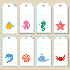 Gift tags with cartoon sea animals