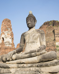 Sitting Buddha. The ancient statue at Wat Mahathat,  Ayutthaya