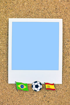 ポラロイド　サッカー　国旗のピン　ブラジル　スペイン