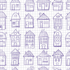 Seamless pattern outine houses