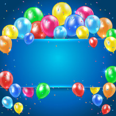 Balloons on blue background with banner