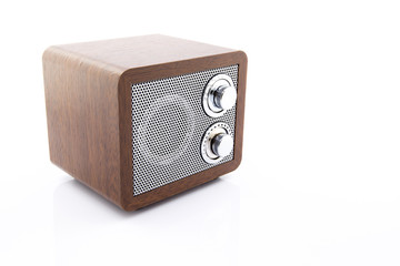 Retro style mini radio player isolated on white background