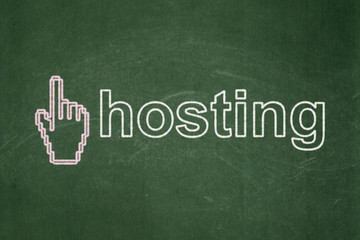 Obraz premium Web development concept: Mouse Cursor and Hosting on chalkboard