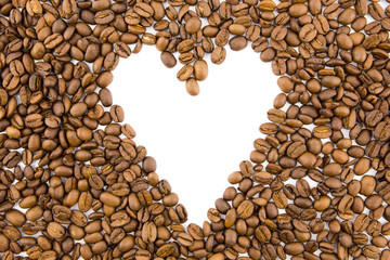 White heart among coffee beans