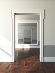 doorway to empty room with mirror