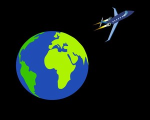 Earth and Aircraft on background 