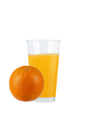 Glass of fresh orange juice with oranges