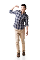 Asian young guy carry or take something