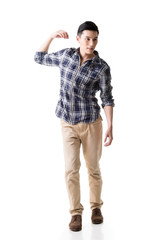 Fototapeta premium Asian young guy carry or take something