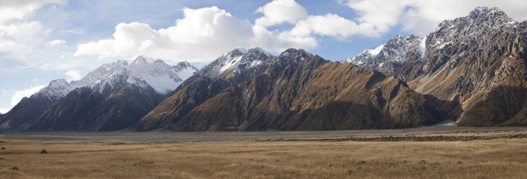 Mt Cook Sefton and Tasman valleys in panoramic view, NZ