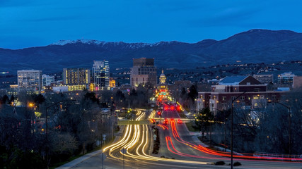 Boise Idaho night secene of Capital boulevard