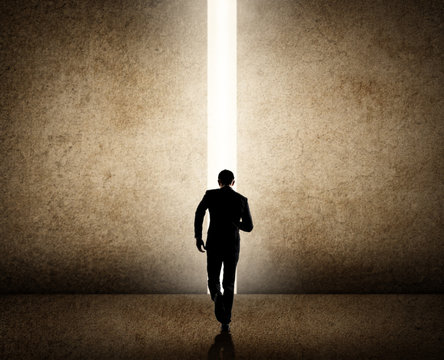 Businessman running to the future